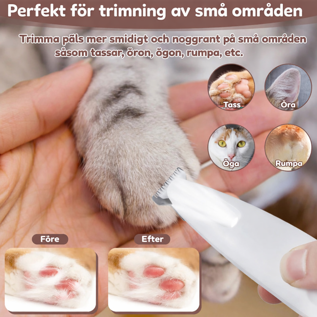 Smidig trimmer för hund & katt - LED ljus, tyst drift, vattentät för enkel pälsvård hemma