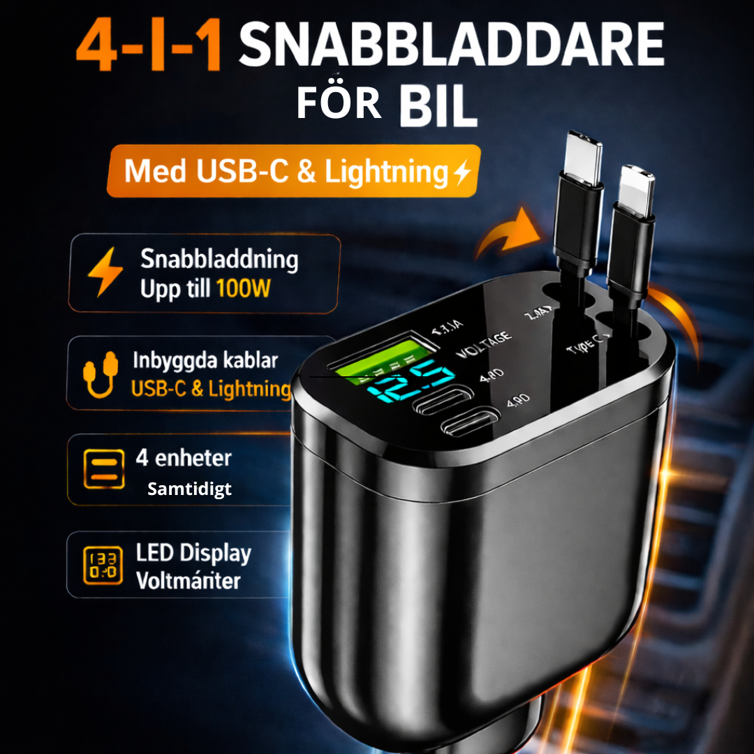 🚗 Slipp trassliga kablar i bilen - ladda 4 enheter samtidigt