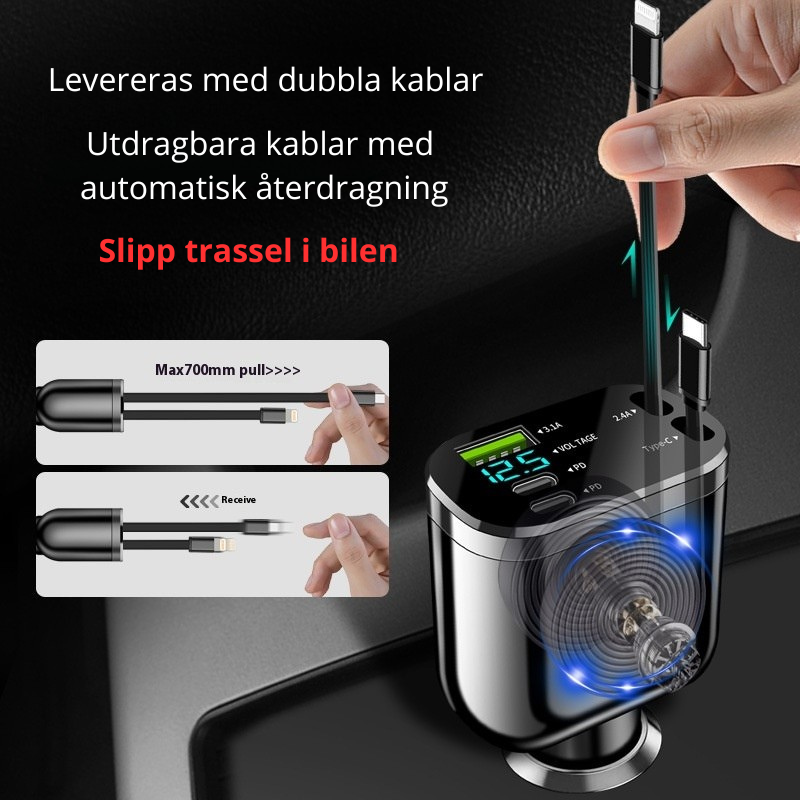 🚗 Slipp trassliga kablar i bilen - ladda 4 enheter samtidigt
